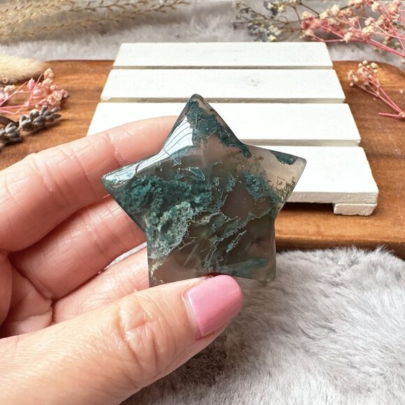 Beautiful Small Moss Agate Star - Picture 3 of 6